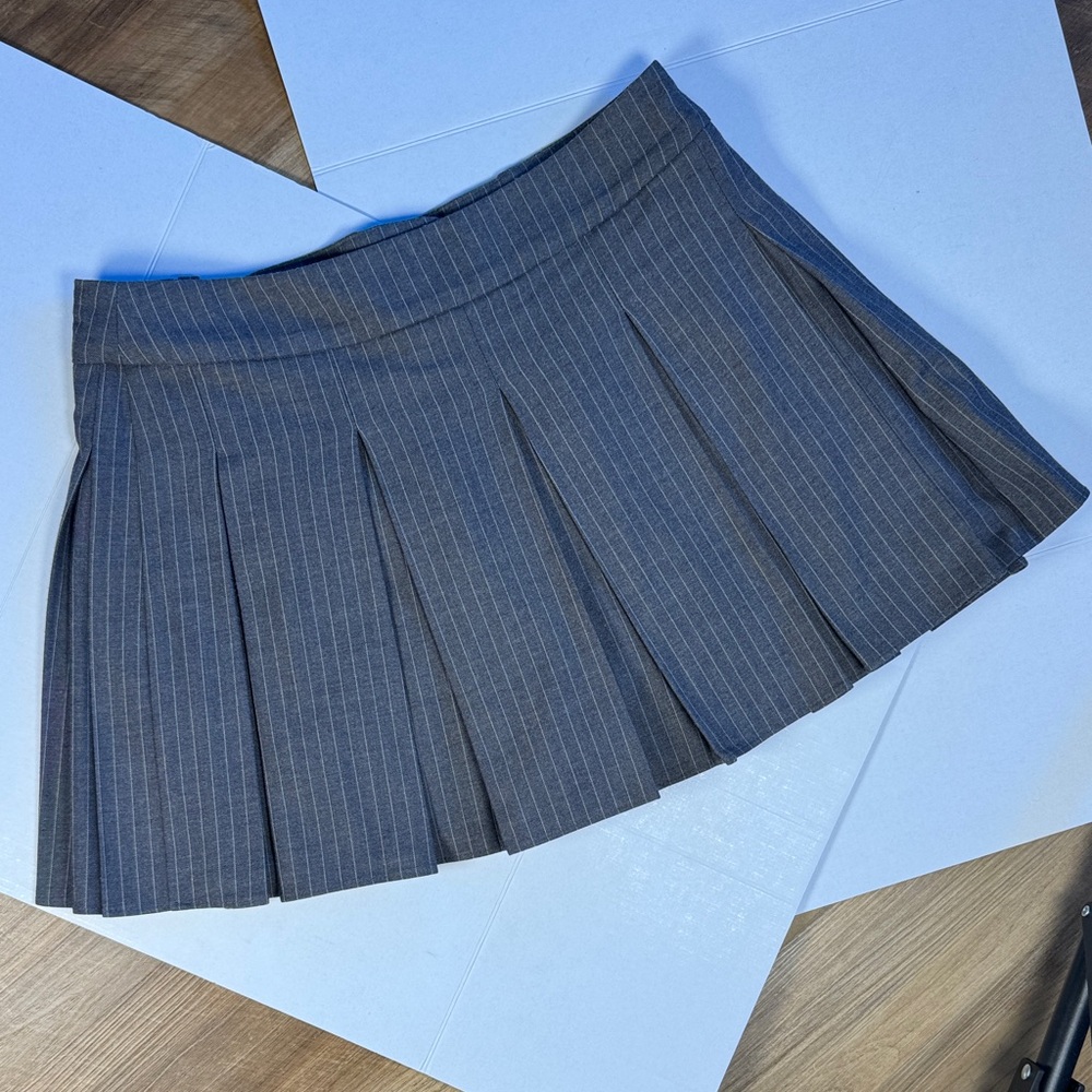 Amanda Uprichard Gray Pinstripe A-Line Skirt